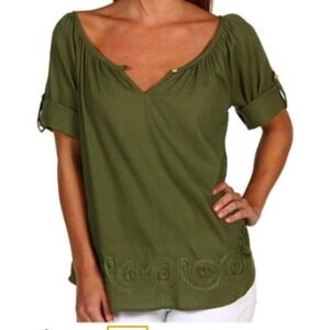 Lucky Brand Women's Hermosa Tunic Style‎ Top Small 3/4 Roll Tab Sleeves Green